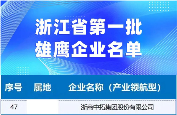 浙商腾博汇游戏官网入围浙江省第一批雄鹰企业名单